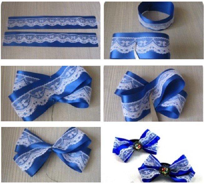 Атласный бант с кружевом - Бантики из лент своими руками