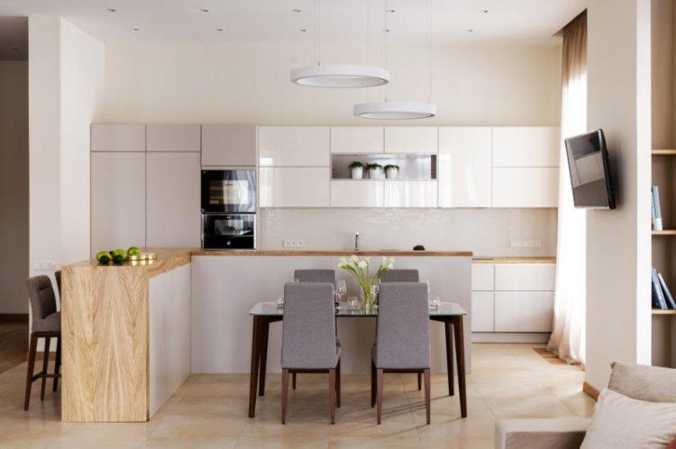 Белая глянцевая кухня - дизайн интерьера фото