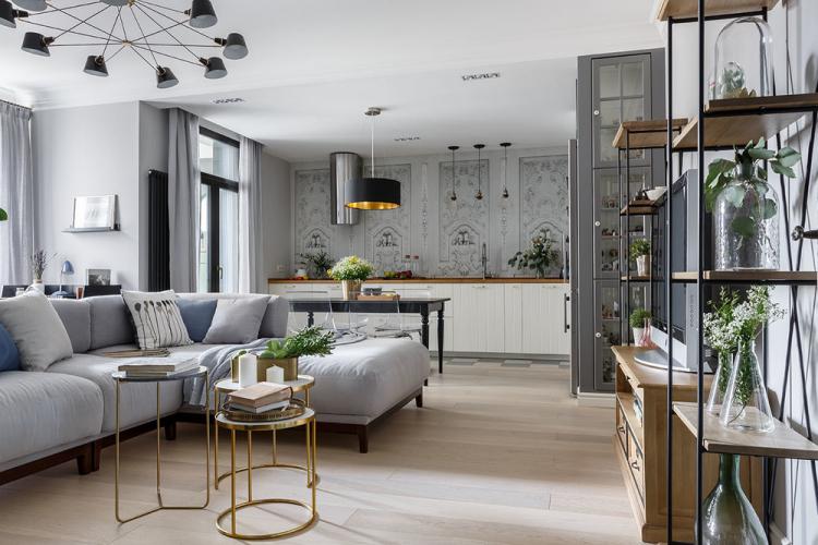 «Белые ночи»: Кухня-гостиная в скандинавском стиле