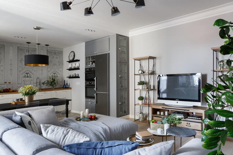 «Белые ночи»: Кухня-гостиная в скандинавском стиле - дизайн интерьера