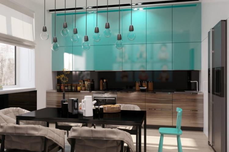 Дизайн кухни в бирюзовом цвете - фото