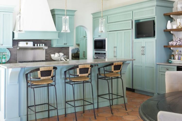 Дизайн кухни в бирюзовом цвете - фото