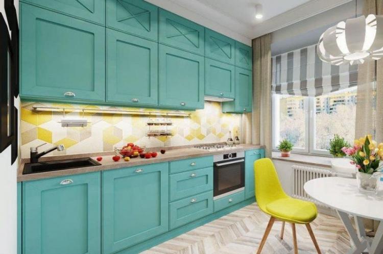 Дизайн кухни в бирюзовом цвете - фото