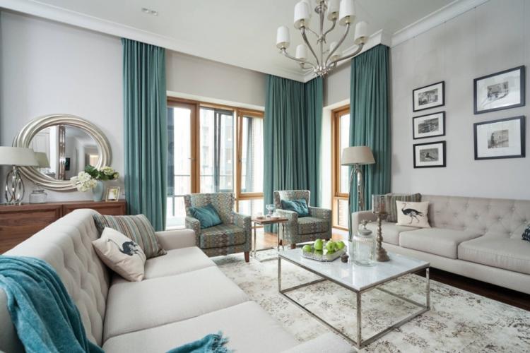 Бирюзовый цвет в интерьере гостиной
