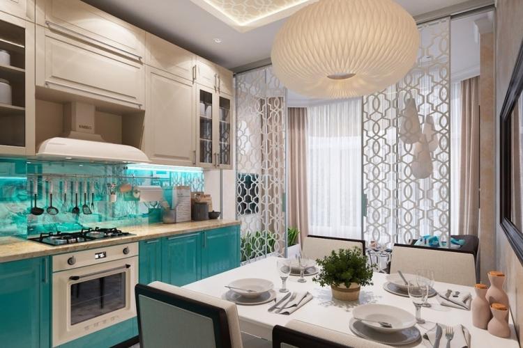 Бирюзовый цвет в интерьере кухни