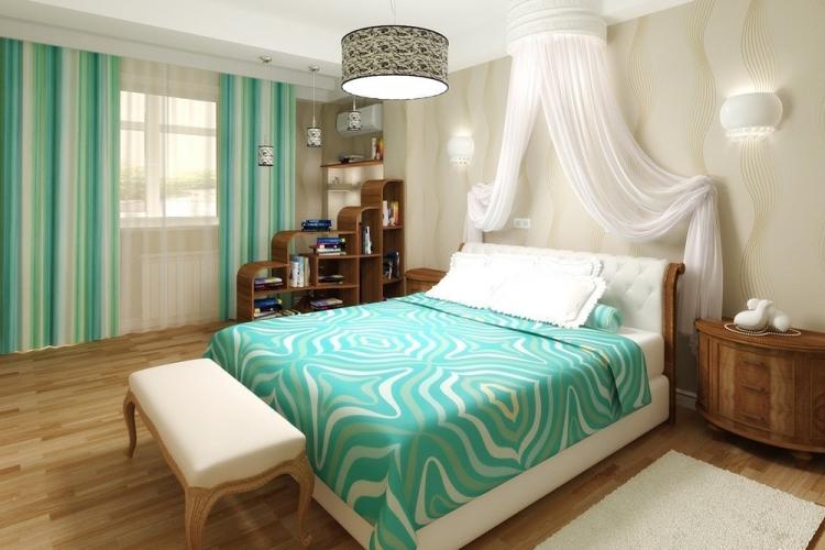Бирюзовый цвет в интерьере спальни
