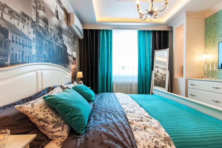 Бирюзовый цвет в интерьере спальни