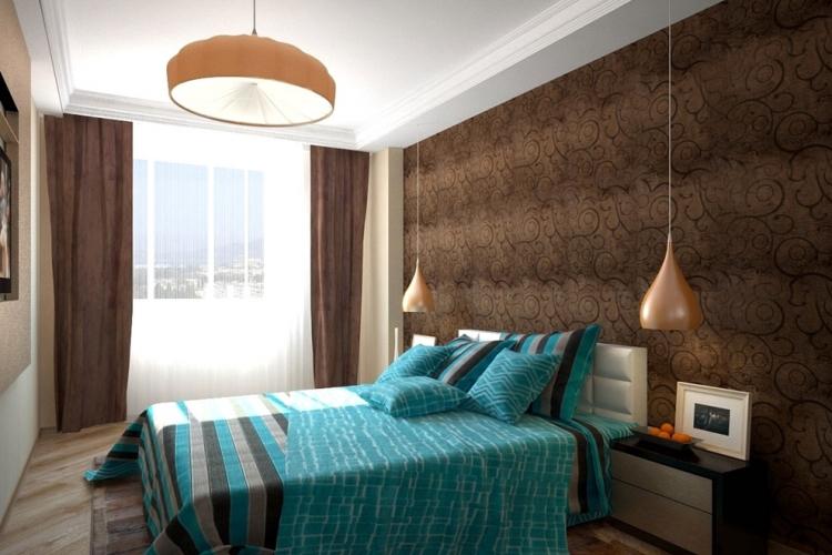 Бирюзовый цвет в интерьере спальни