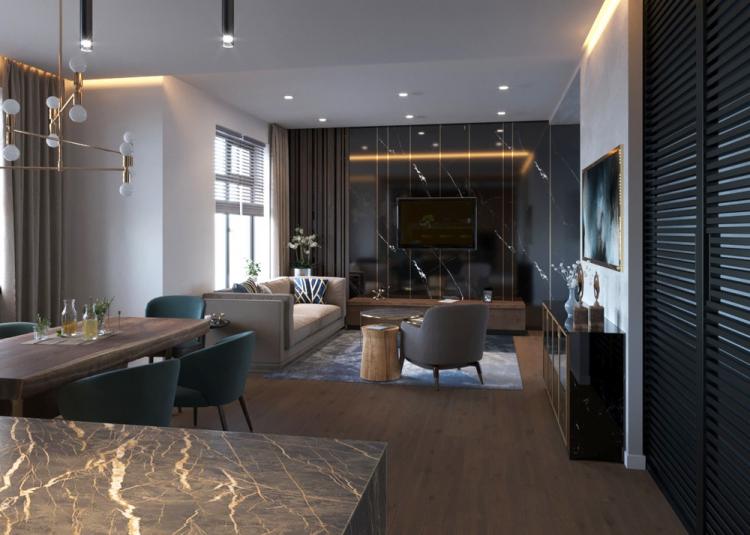 Black Style Home: Интерьер кухни-гостиной