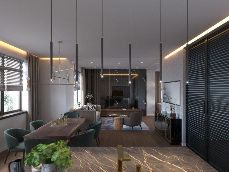 Black Style Home: Интерьер кухни-гостиной