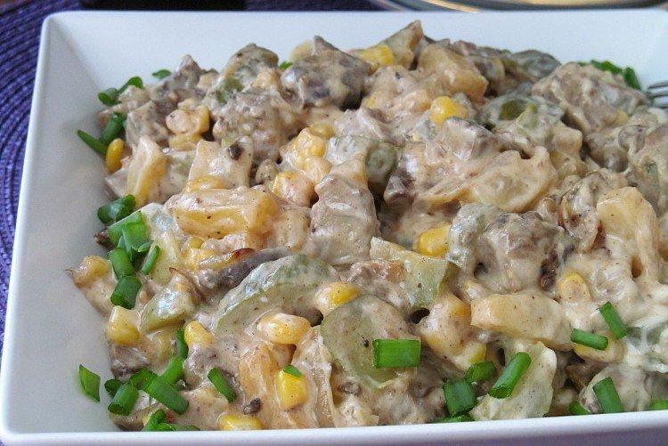 Салат с говяжьей печенью и ананасом - рецепты