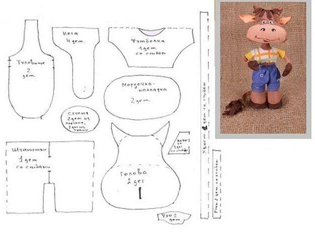 Бычок из ткани в одежде своими руками