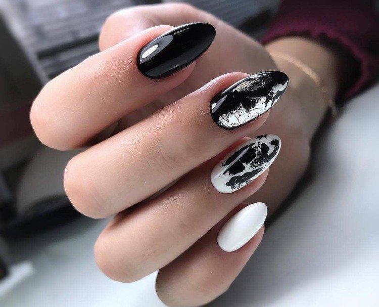 Блестки - Черно-белый маникюр