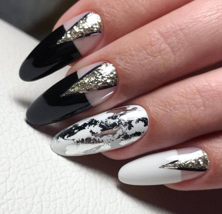 Блестки - Черно-белый маникюр