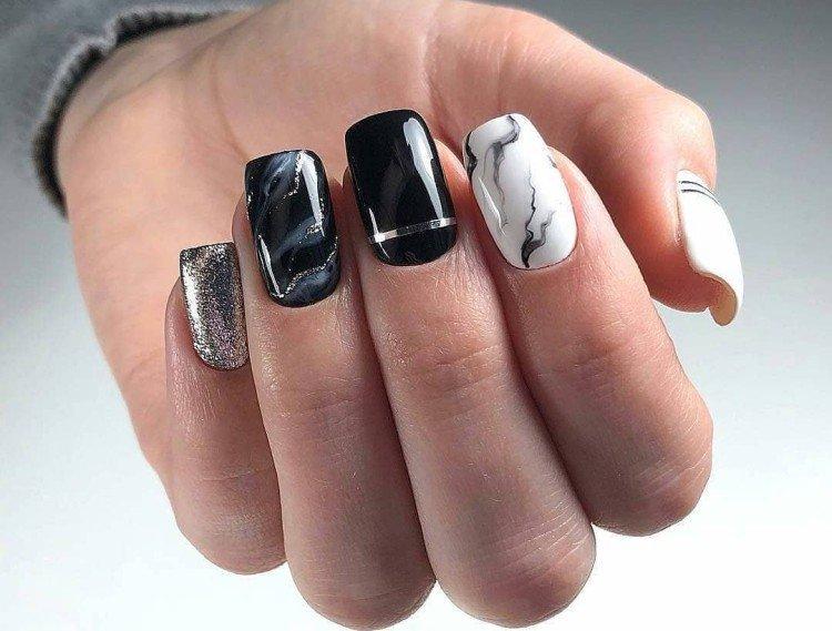 Мрамор - Черно-белый маникюр