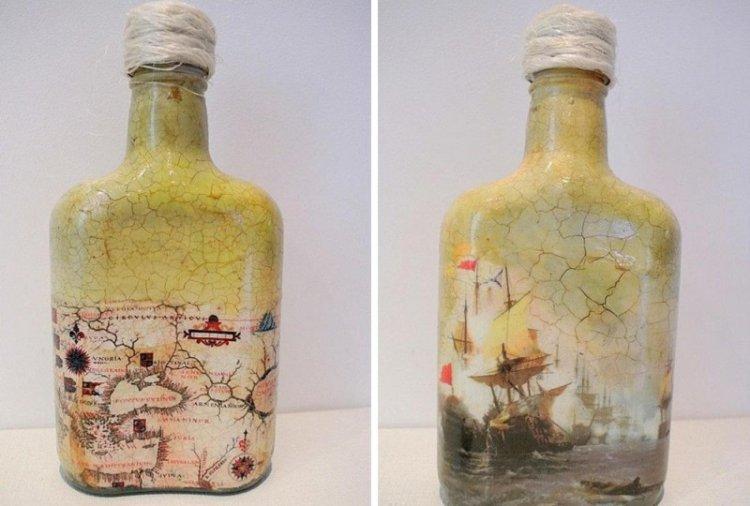 Дымчатый декупаж бутылки - фото и идеи