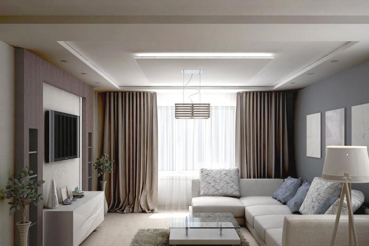 Отделка потолка - Дизайн гостиной 17 кв.м.
