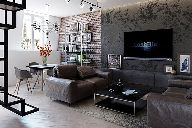 Дизайн гостиной 2021 в стиле лофт