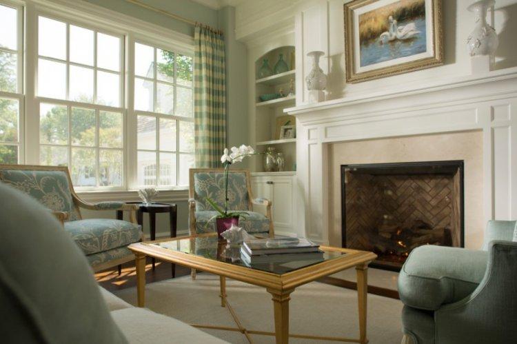 Зеленая гостиная в классическом стиле - Дизайн интерьера