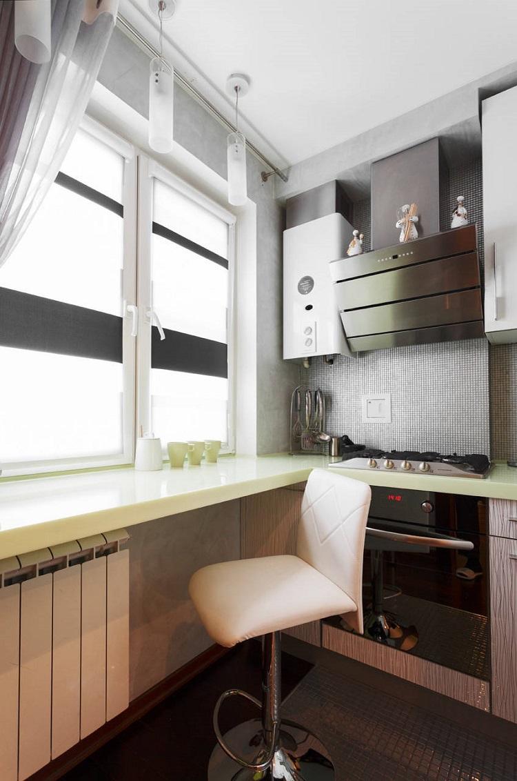 Функциональный подоконник - Дизайн кухни 6 кв.м.