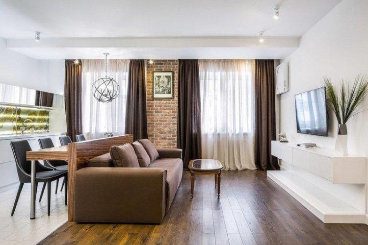 Отделка пола - Дизайн кухни-гостиной 20 кв.м.