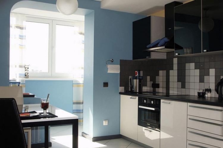 Кухня, совмещенная с балконом - дизайн интерьера фото