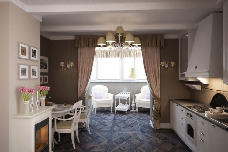 Кухня, совмещенная с балконом - дизайн интерьера фото