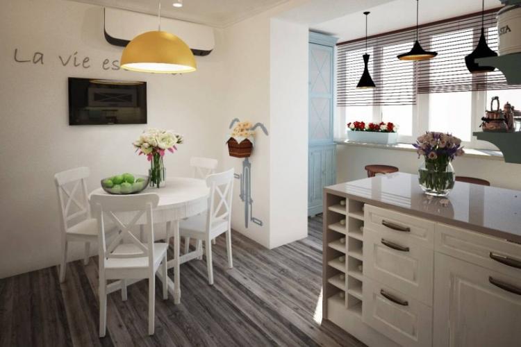 Кухня, совмещенная с балконом - дизайн интерьера фото