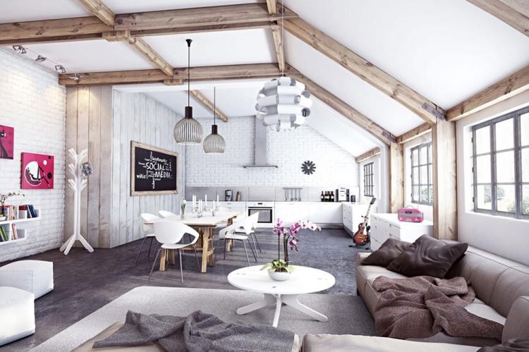 Отделка потолка - Дизайн кухни в скандинавском стиле