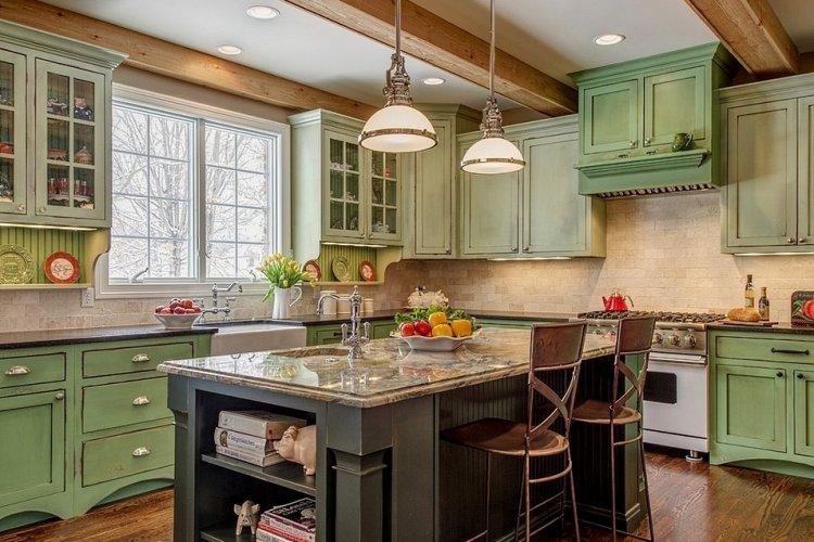 Зеленая кухня в стиле кантри - Дизайн интерьера