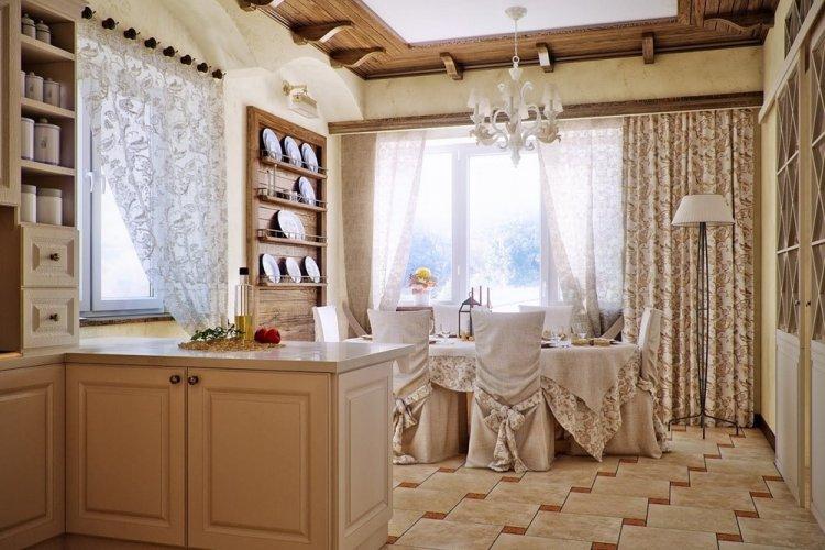 Шторы и текстиль - Дизайн кухни в стиле кантри