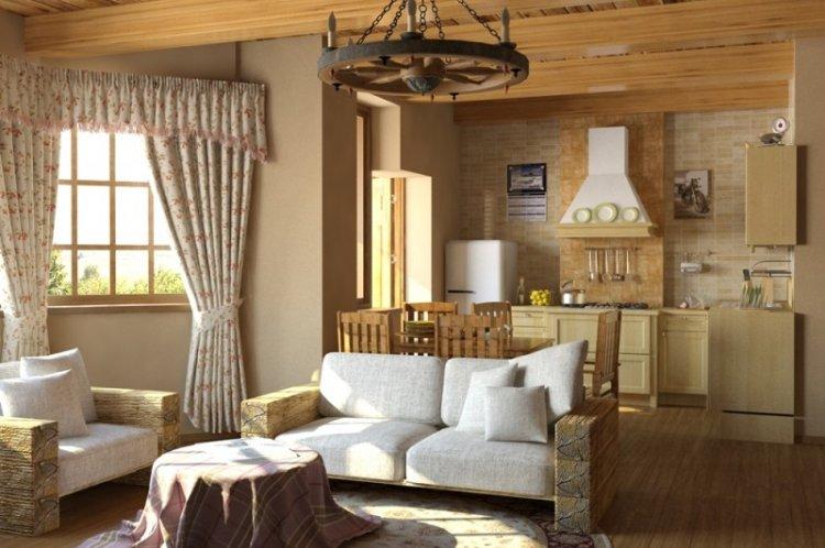Дизайн кухни-гостиной в стиле кантри