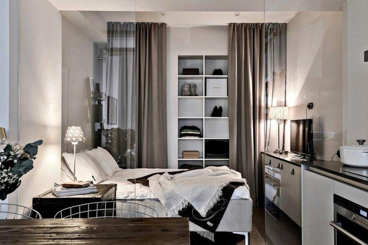 Контрасты и зеркала на 33 кв.м. в Гетеборге - Дизайн однокомнатной квартиры 33 кв.м.