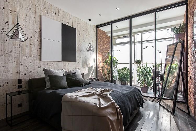 Спальня 9 кв.м. в стиле лофт - Дизайн интерьера
