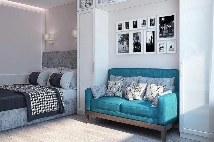 Гостиная, совмещенная со спальней - дизайн интерьера фото