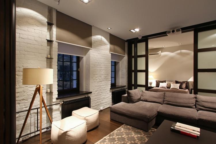 Гостиная, совмещенная со спальней - дизайн интерьера фото