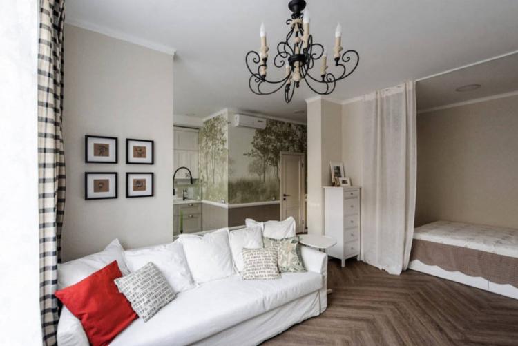 Гостиная, совмещенная со спальней - дизайн интерьера фото