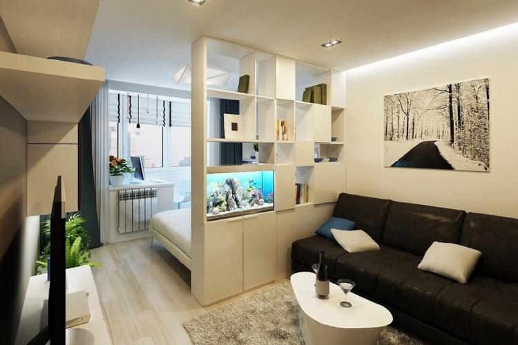 Гостиная, совмещенная со спальней - дизайн интерьера фото