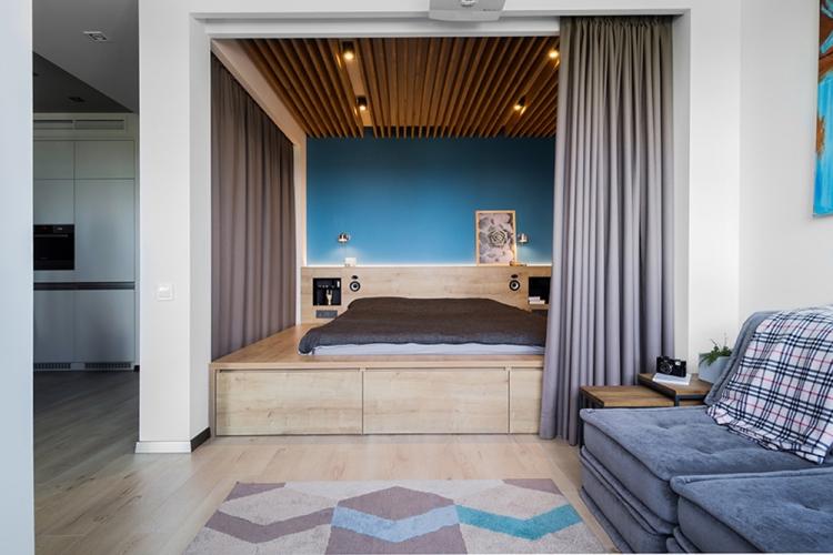 Гостиная, совмещенная со спальней - дизайн интерьера фото