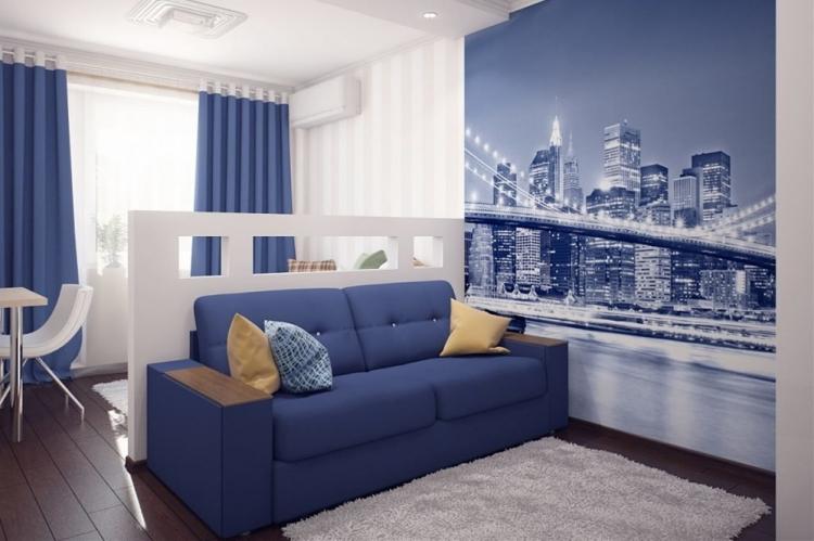 Гостиная, совмещенная со спальней - дизайн интерьера фото