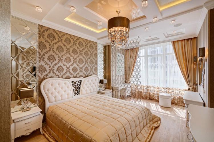 Бежевая спальня в классическом стиле - Дизайн интерьера