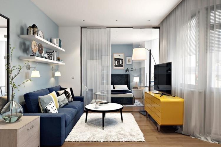 Узкая гостиная - дизайн интерьера фото