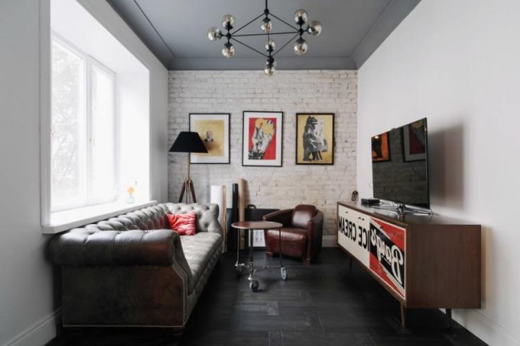 Узкая гостиная - дизайн интерьера фото