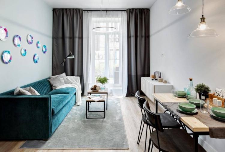 Узкая гостиная - дизайн интерьера фото