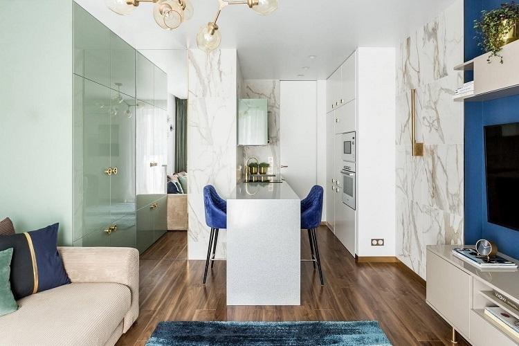 Дизайн потолка - Дизайн узкой кухни