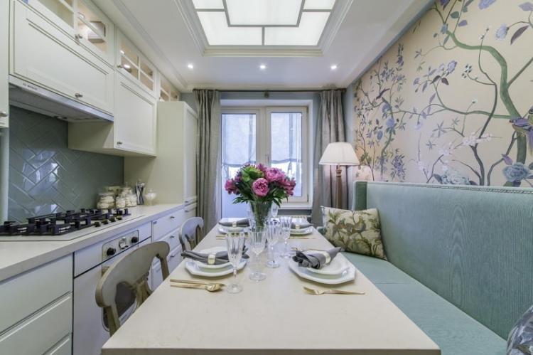 Узкая кухня - дизайн интерьера фото