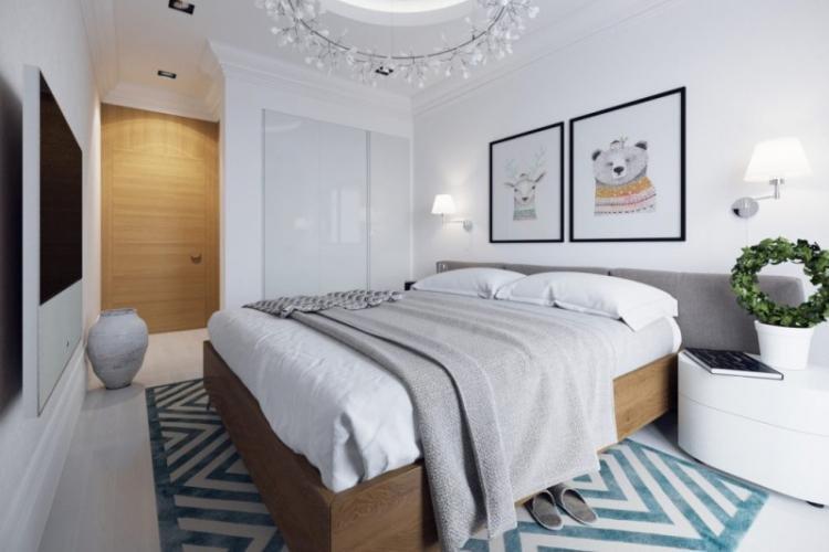 Узкая спальня - дизайн интерьера фото