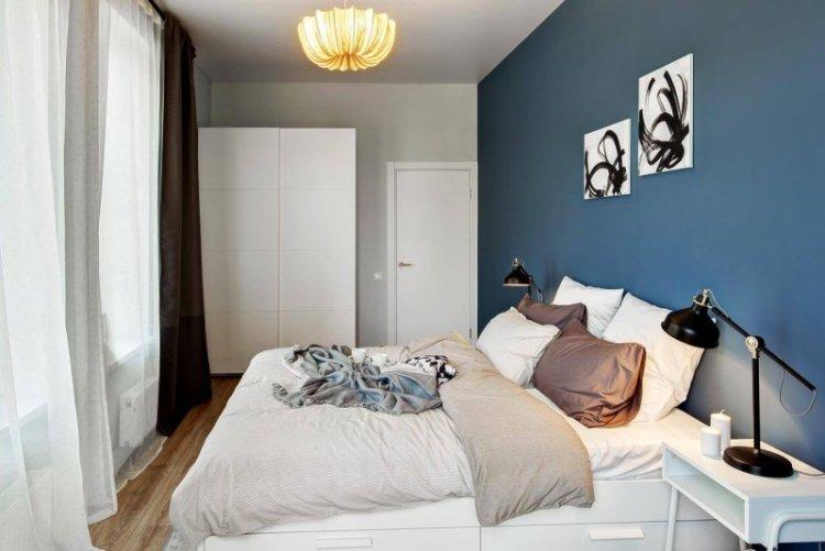 Узкая спальня - дизайн интерьера фото