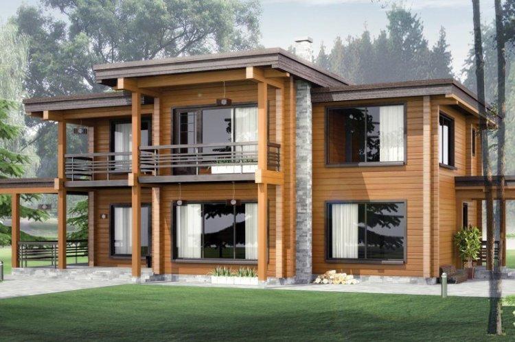 Двухэтажные дома из бруса - проекты и фото
