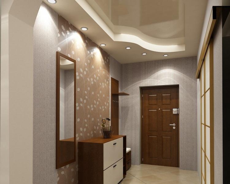 Двухуровневые натяжные потолки в прихожей